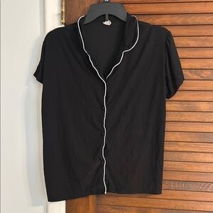 Black Button-Up Pj Shirt with White Trim